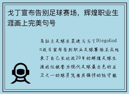 戈丁宣布告别足球赛场,辉煌职业生涯画上完美句号 戈丁宣布告别足球赛场,辉煌职业生涯画上完美句号